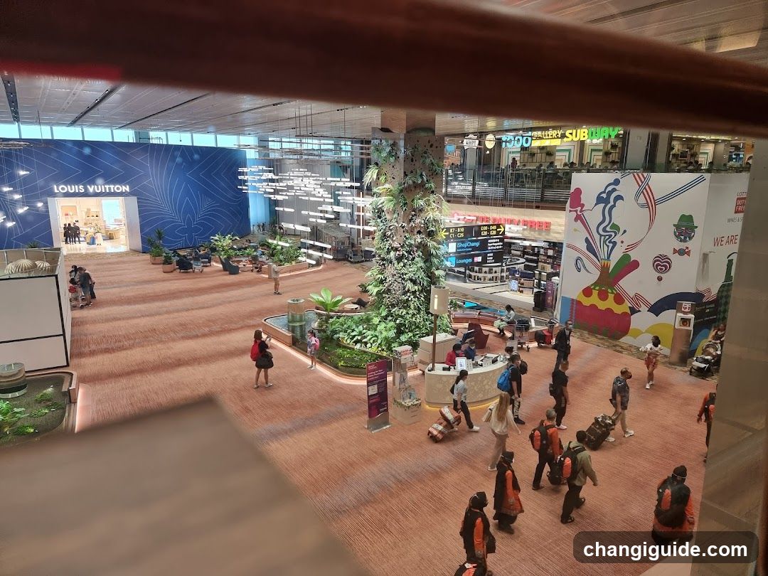 Airport Terminal Interior with Shops and Plants
