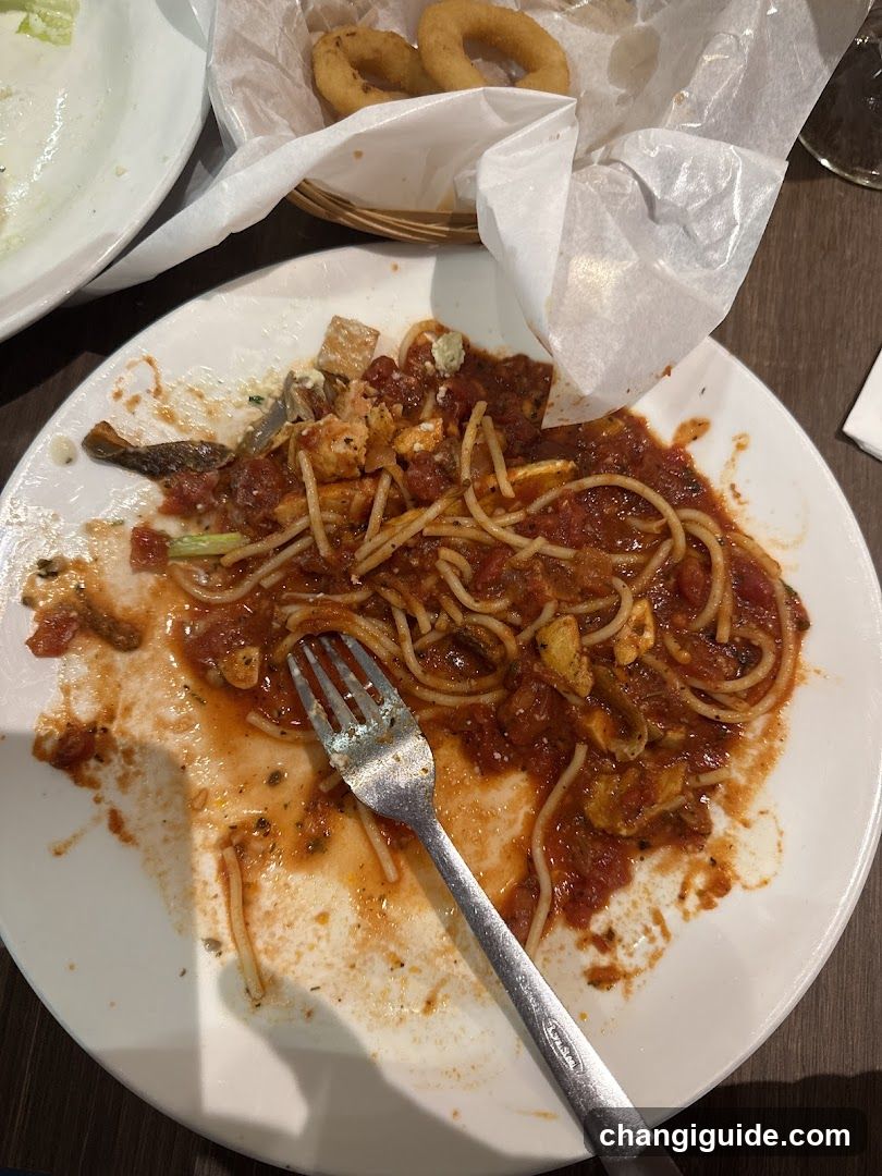 Spaghetti with Tomato Sauce and Onion Rings