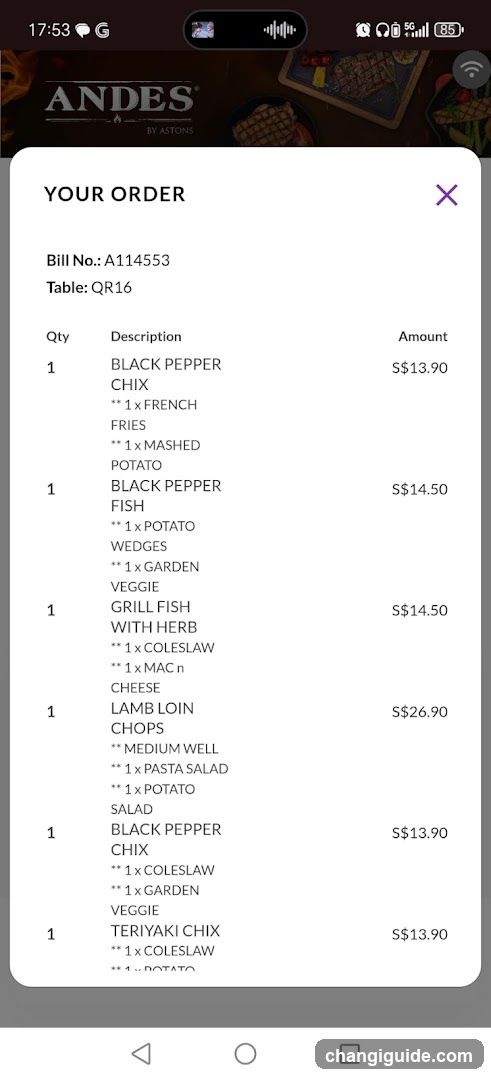 Restaurant Order Receipt