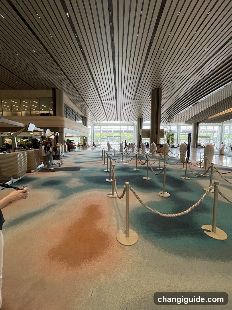 Modern Interior Lobby with Rope Barriers