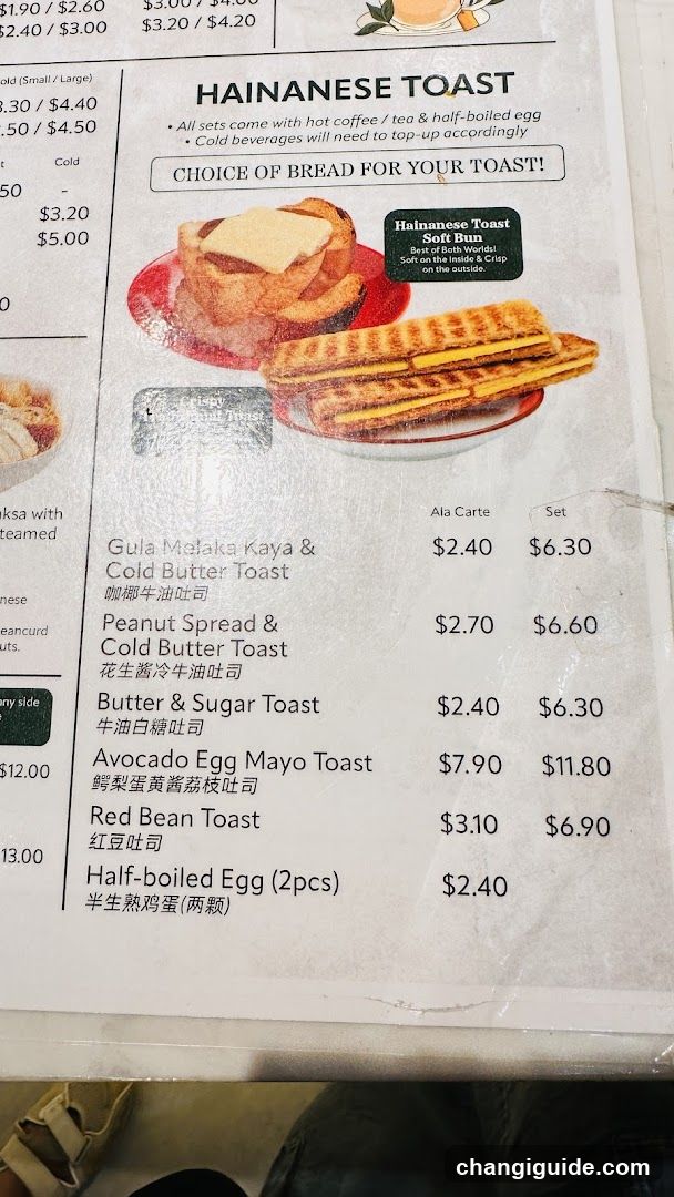 Hainanese Toast Menu