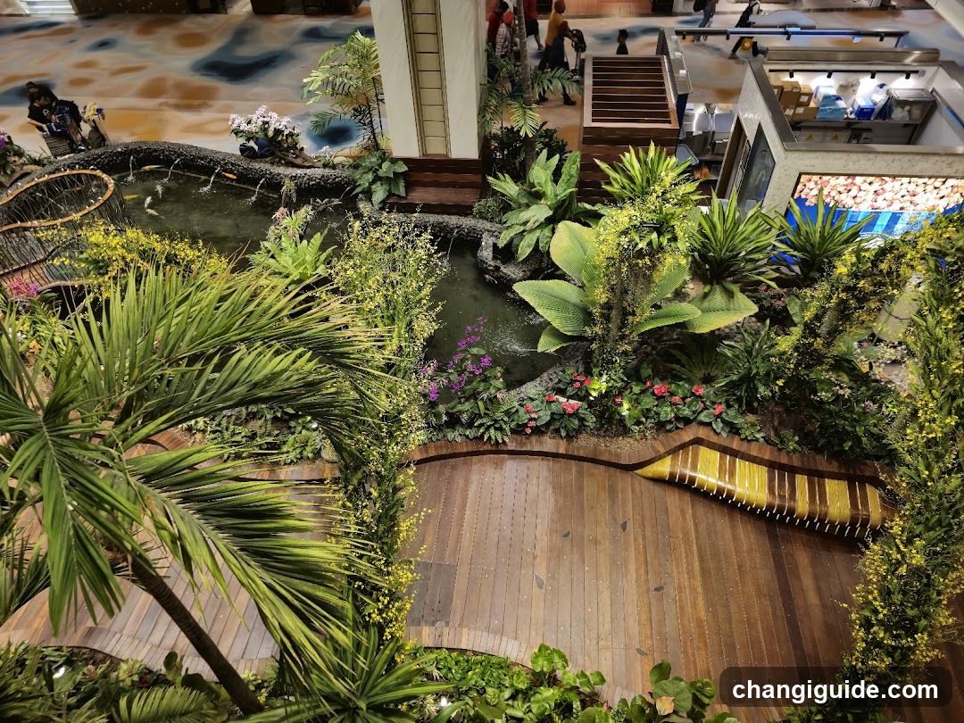 Indoor Garden Scene with Water Feature and Shop Front