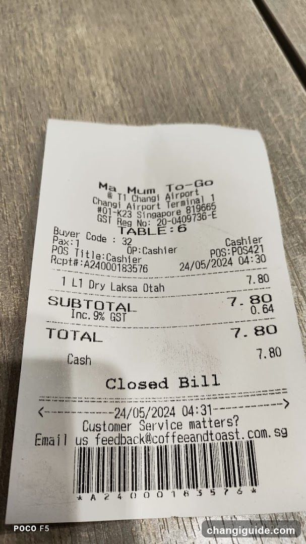 Receipt from Ma Mum To-Go