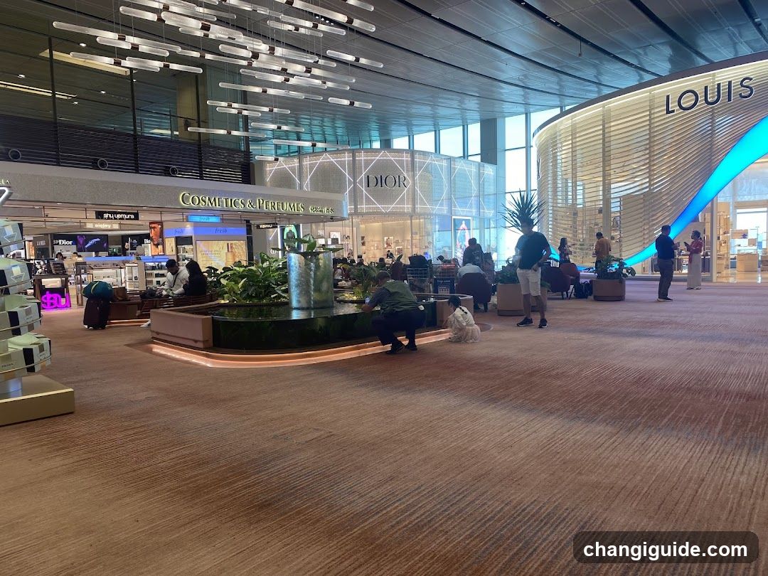 Airport Terminal Interior with Shops and Plants