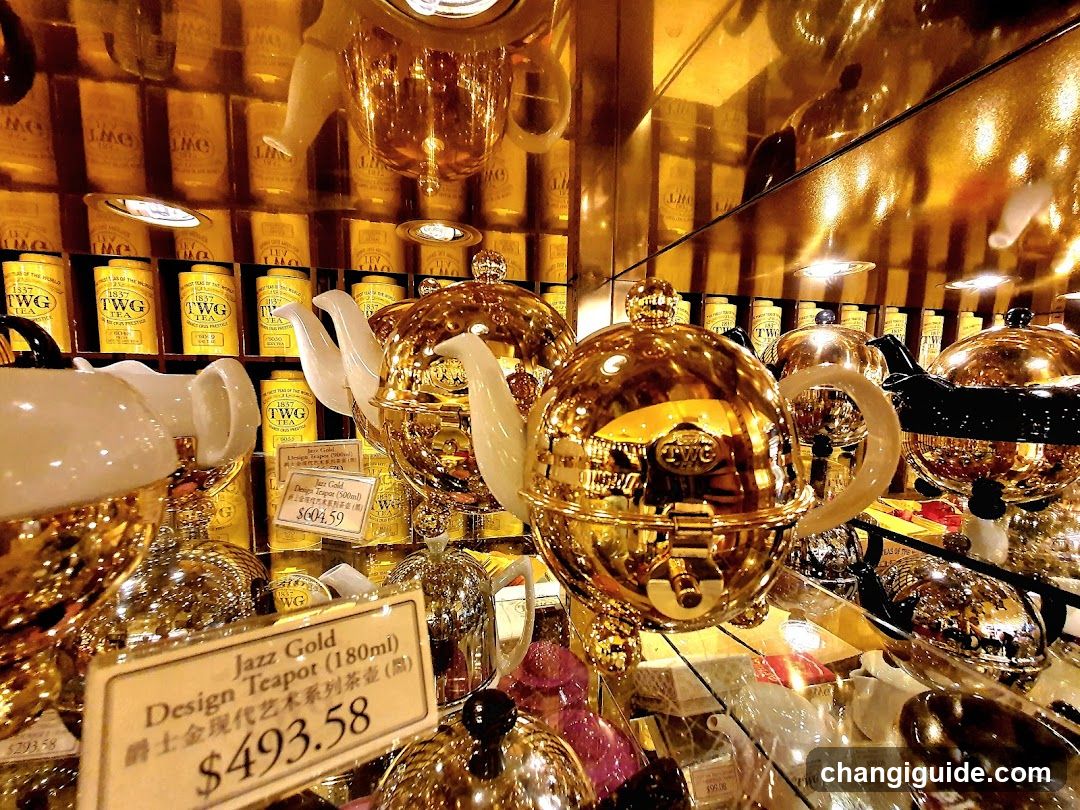 TWG Gold Teapots Display