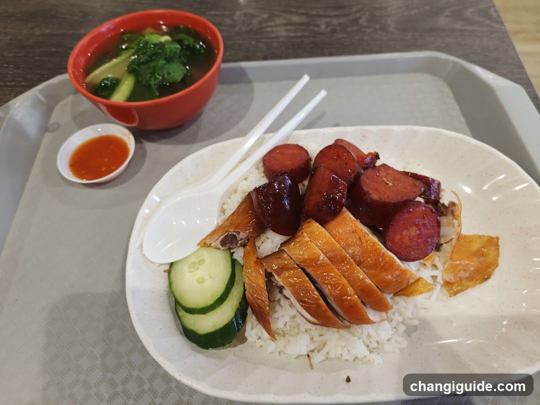 Hainanese Chicken Rice with Sausage and Soup