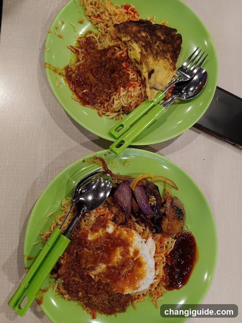 Rice and Curry Dishes on Green Plates