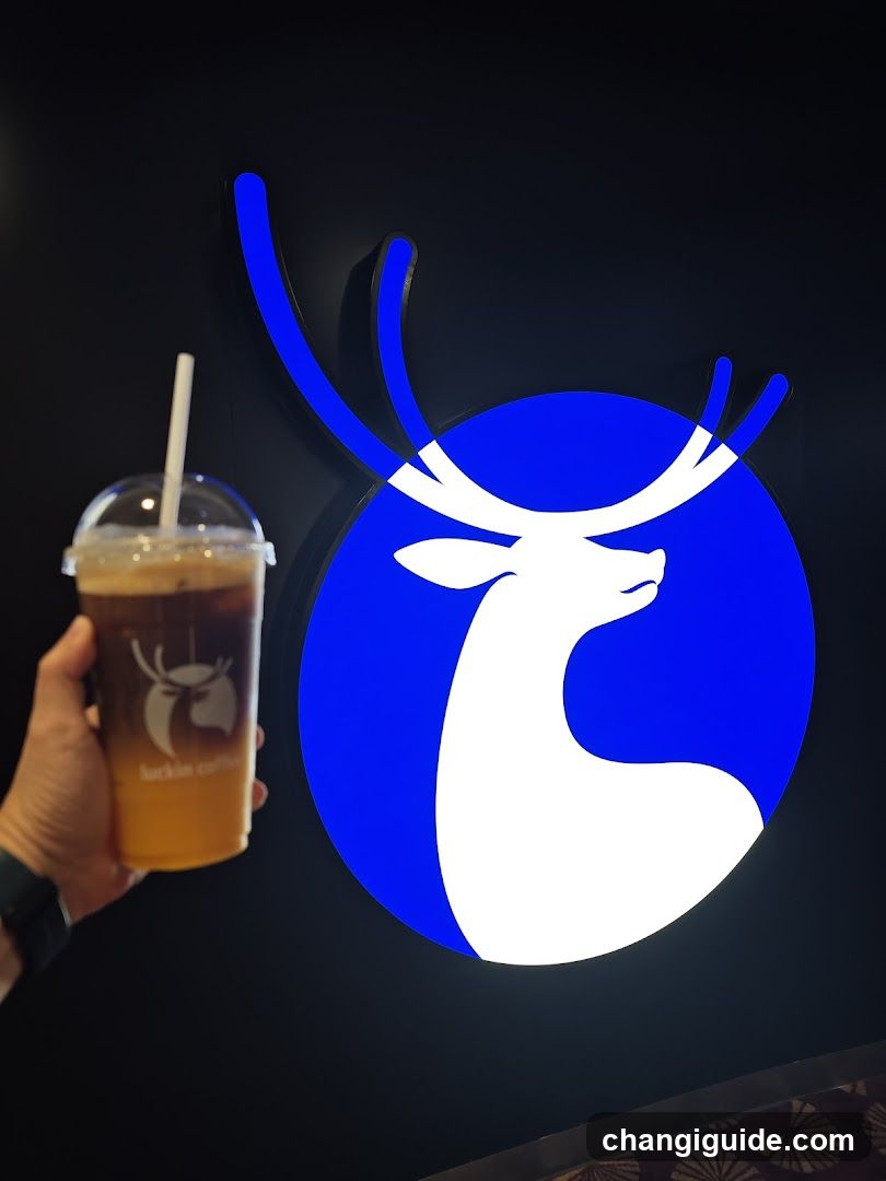 Iced Coffee with Deer Logo Signage