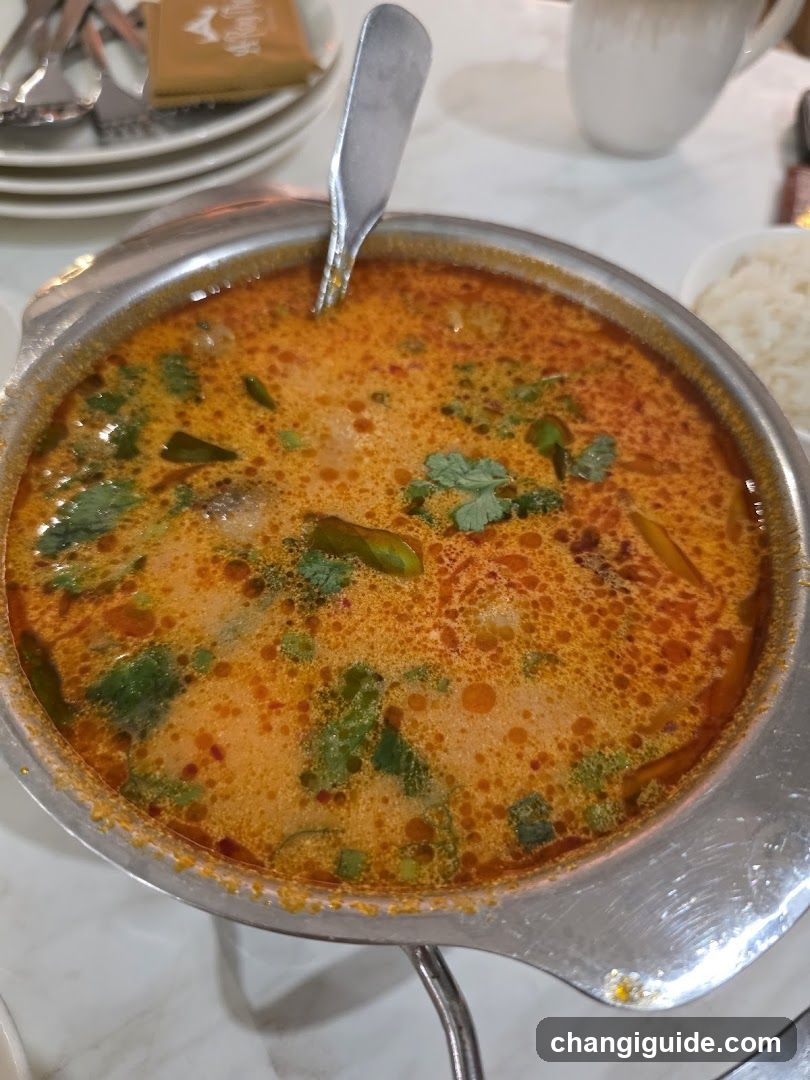 Spicy Curry Soup in Metal Pot