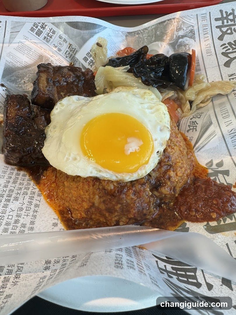 Pork Cutlet with Fried Egg and Stir-fry