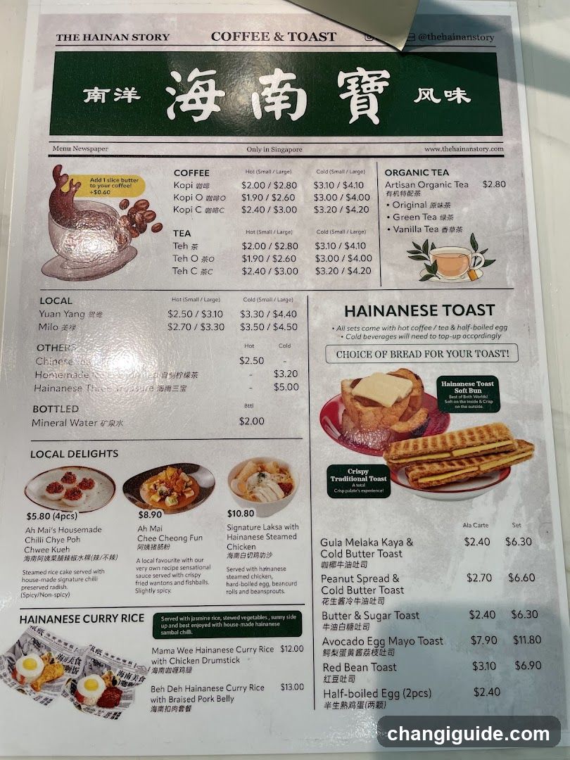The Hainan Story Coffee & Toast Menu
