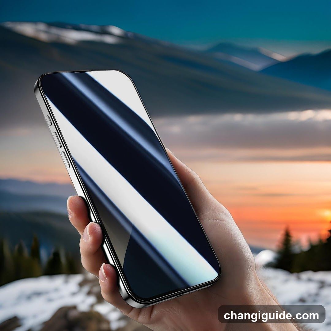 Hand holding smartphone against mountain sunset