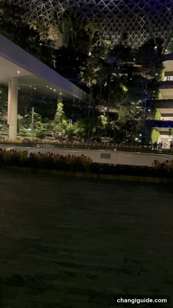 Night View of Indoor Garden and Building Exterior