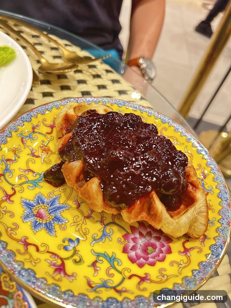 Waffle with Jam on Decorative Plate