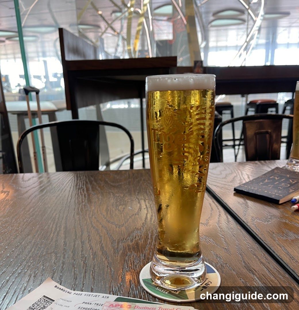 Beer in a glass at a restaurant or bar