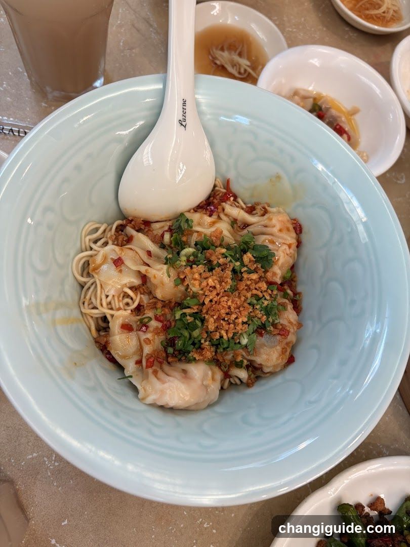 Dumpling Noodles with Chili Oil and Garnish