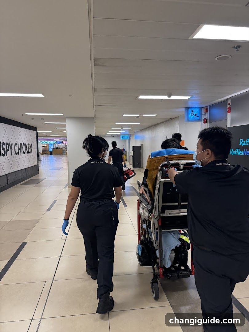 Hospital Corridor with Staff and Patient Transport