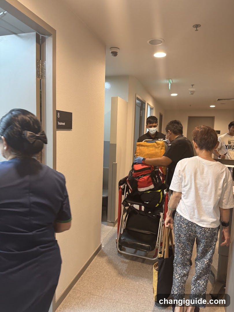 Hospital Corridor with Medical Staff and Patient Transport