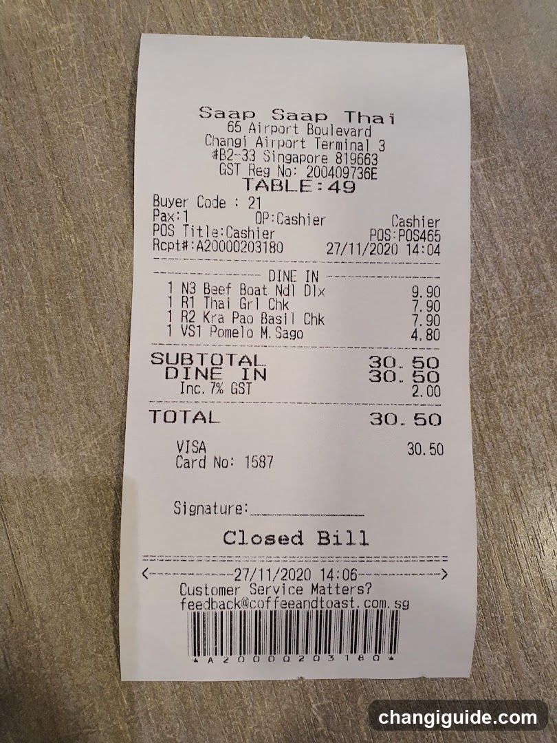 Receipt from Saap Saap Thai