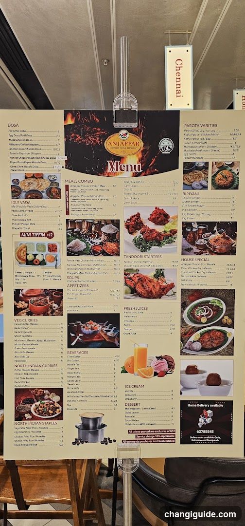 Anjappar Menu Board