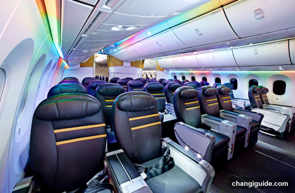 Airplane Interior with Colorful Lighting