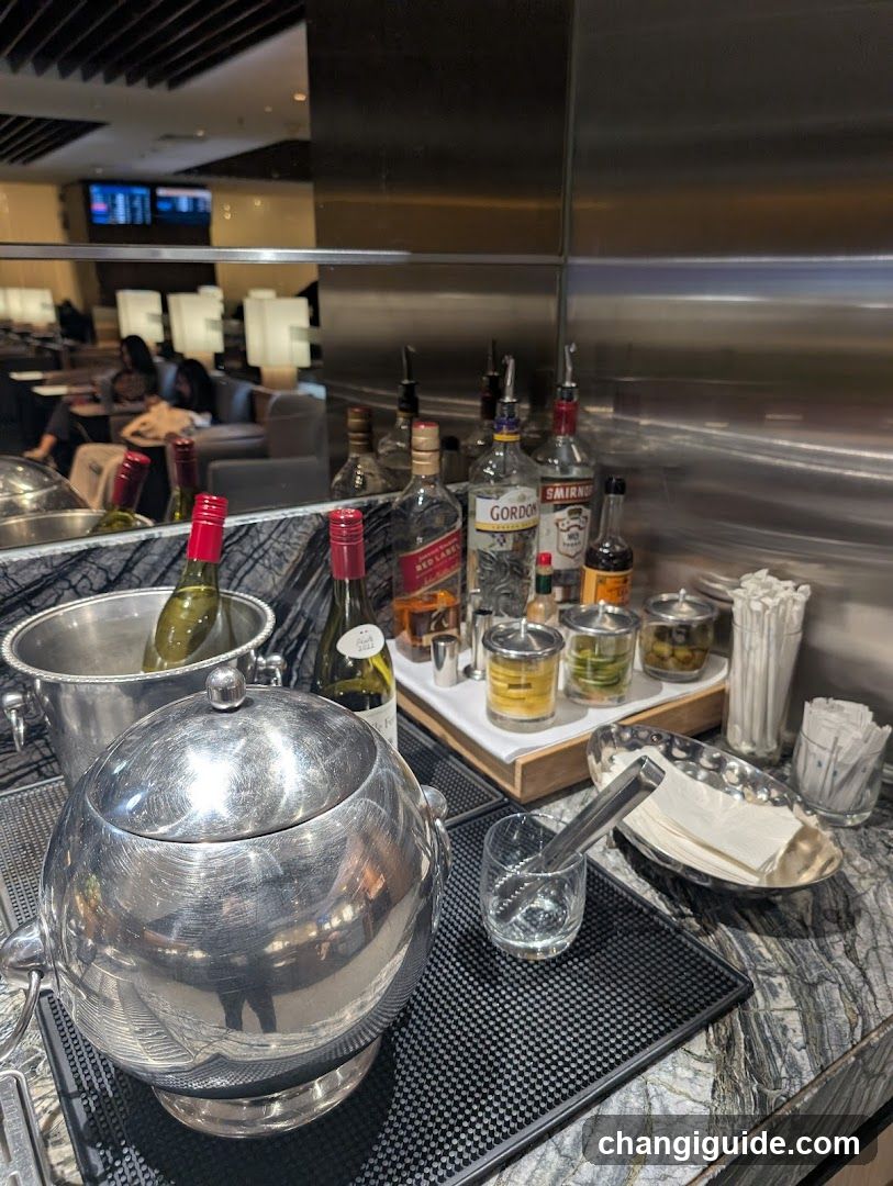 Bar Counter with Bottles and Ice Buckets