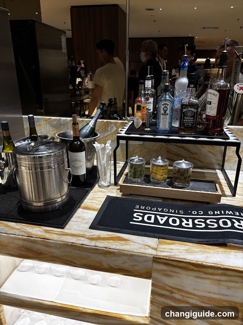Bar Counter with Bottles and Ice Buckets