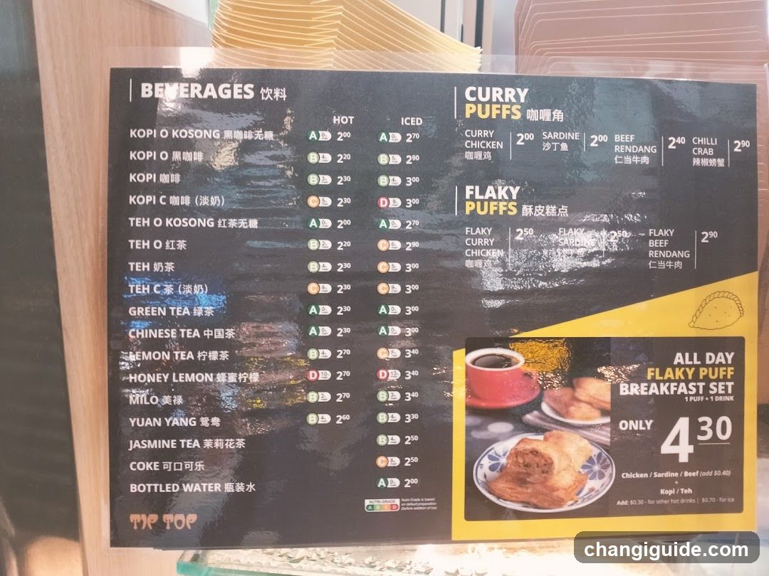 Beverages and Curry Puffs Menu Board