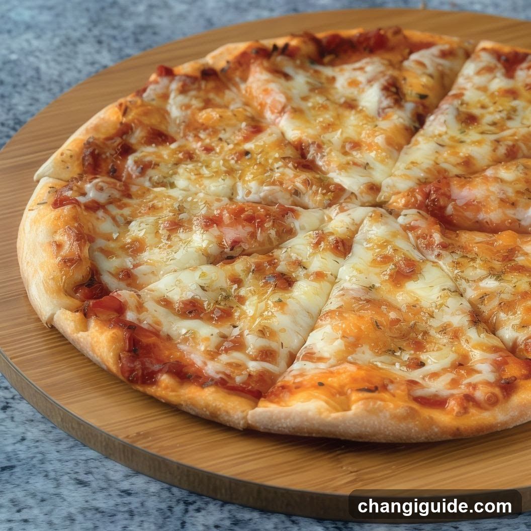 Cheese Pizza on Wooden Board
