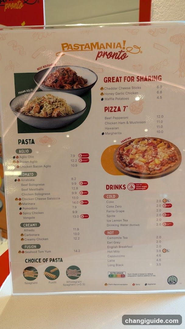 Pastamania Pronto Menu