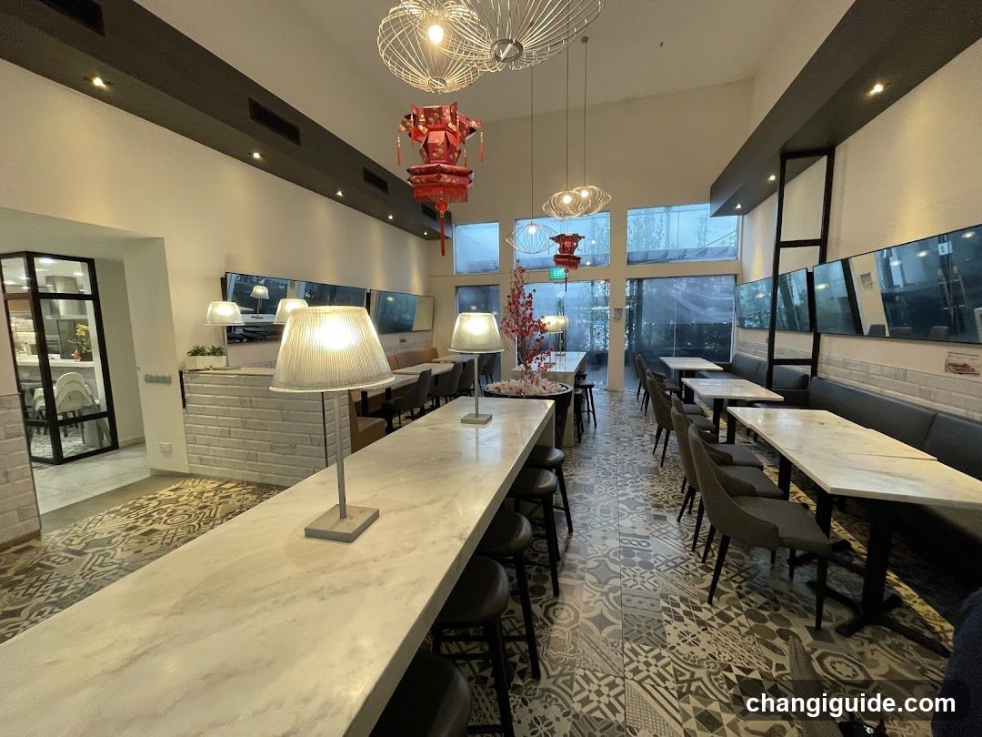 Restaurant Interior with Decorative Lighting and Seating Area