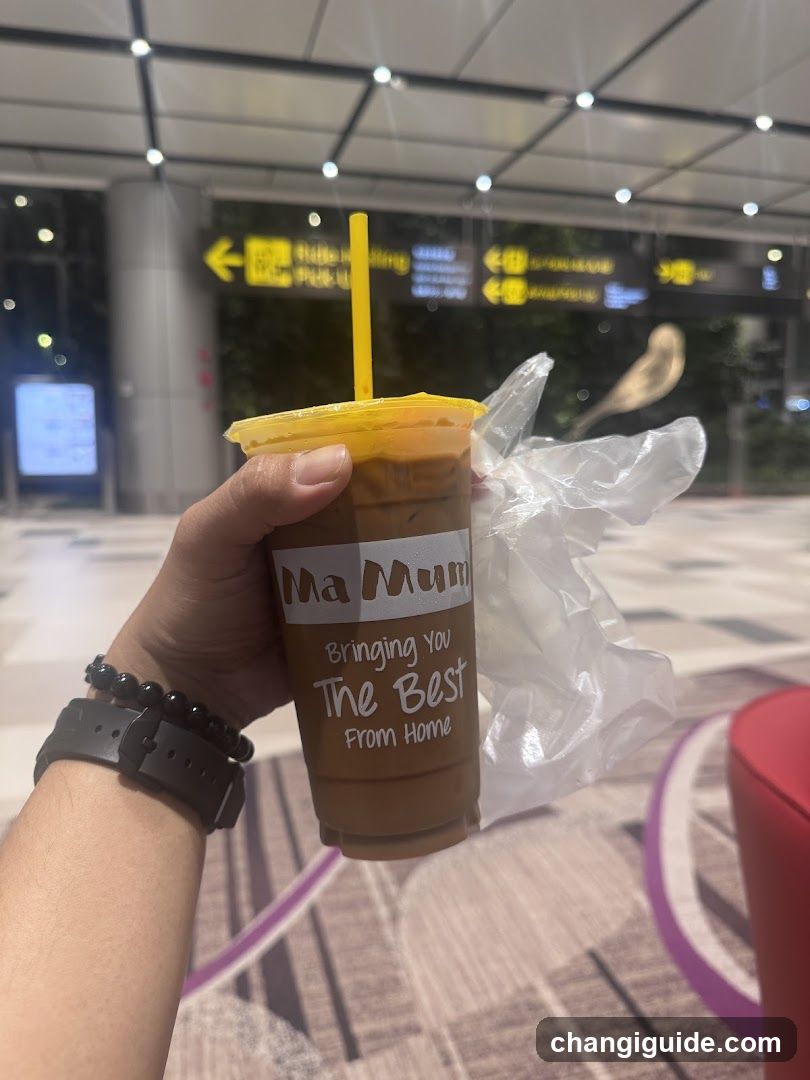 Iced coffee drink at airport terminal