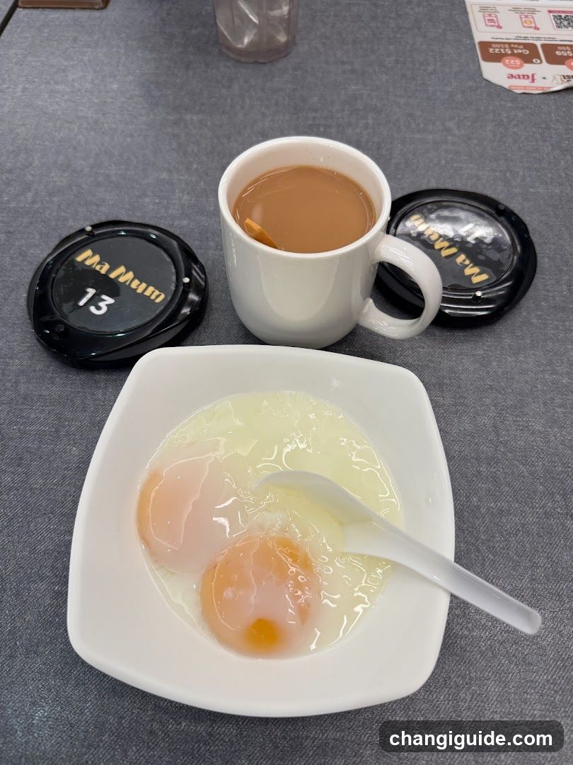 Breakfast with eggs and tea