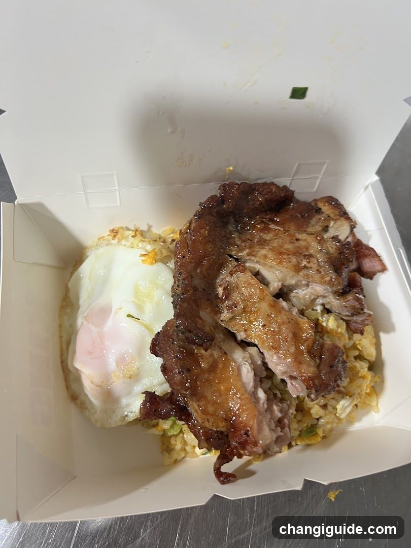 Takeout Box with Fried Rice, Pork, and Egg