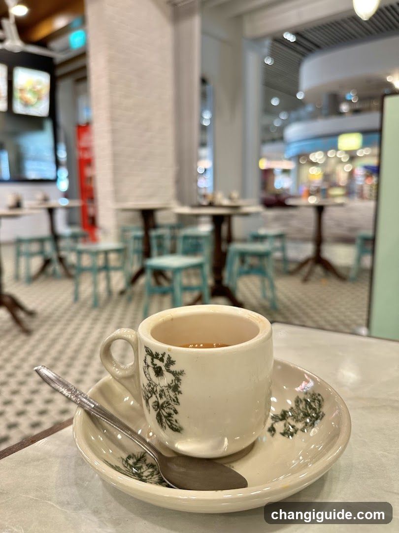 Cup of tea in a cafe interior