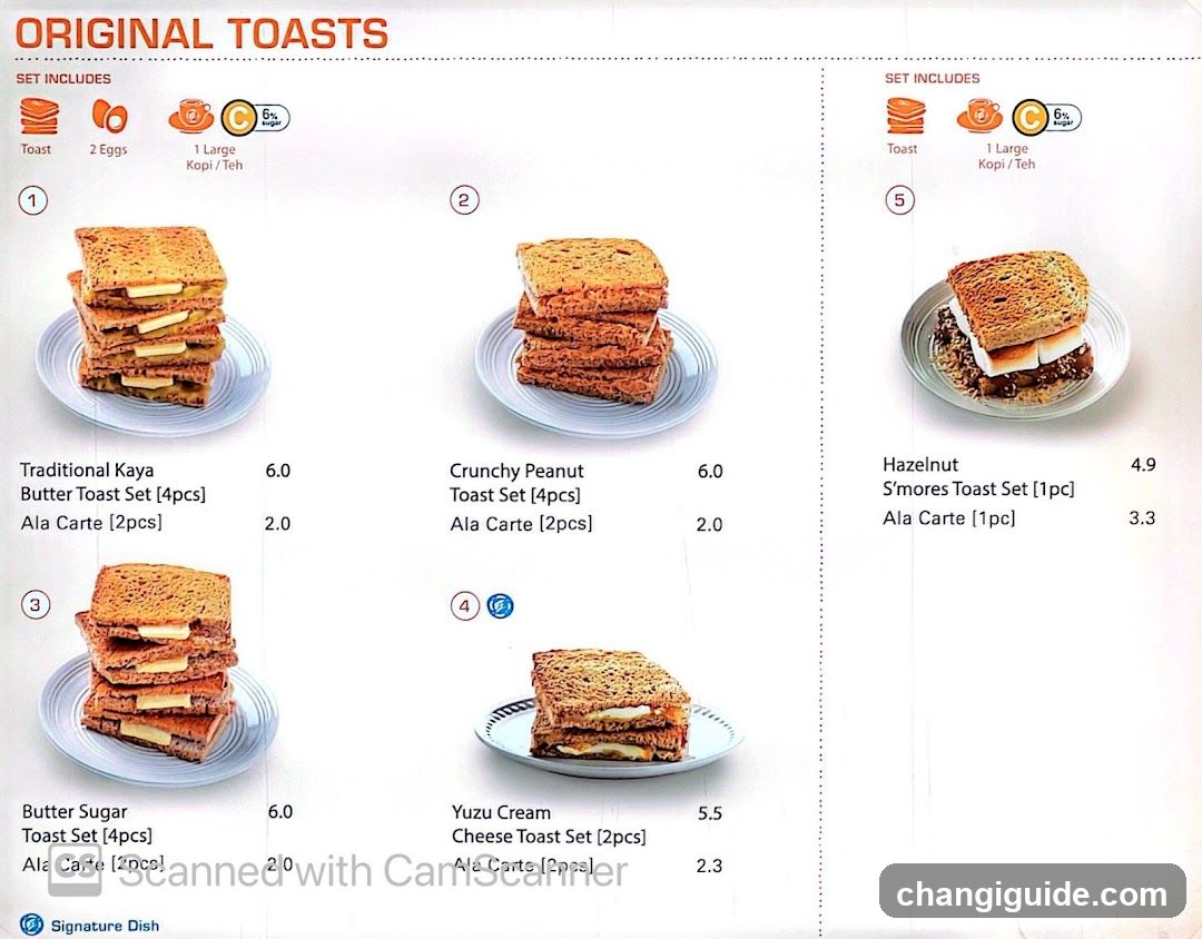 Original Toasts Menu