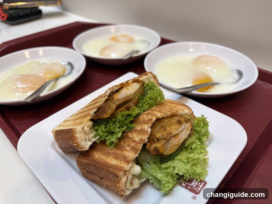 Breakfast Tray with Fried Eggs and Toasted Sandwich