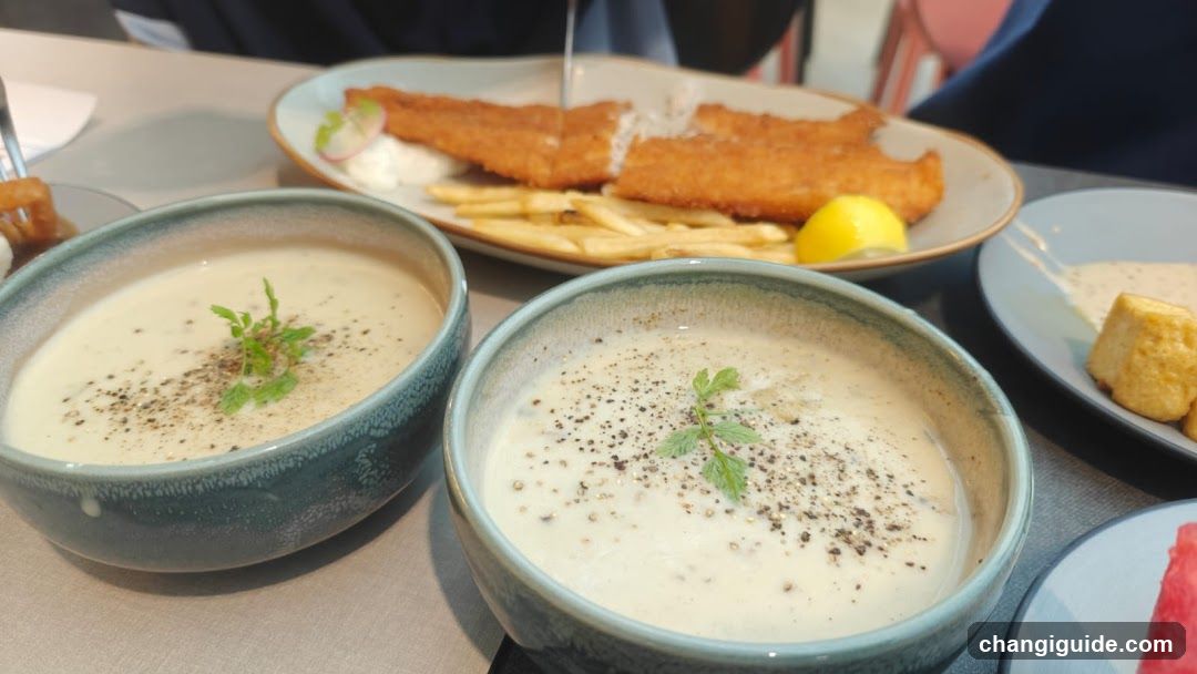 Fish and Chips with Cream Soup