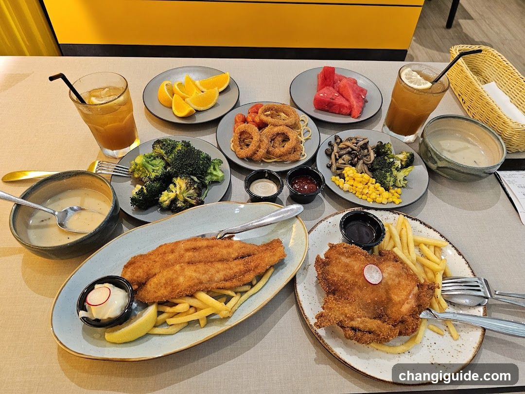 Breakfast Spread with Fried Fish and Chicken