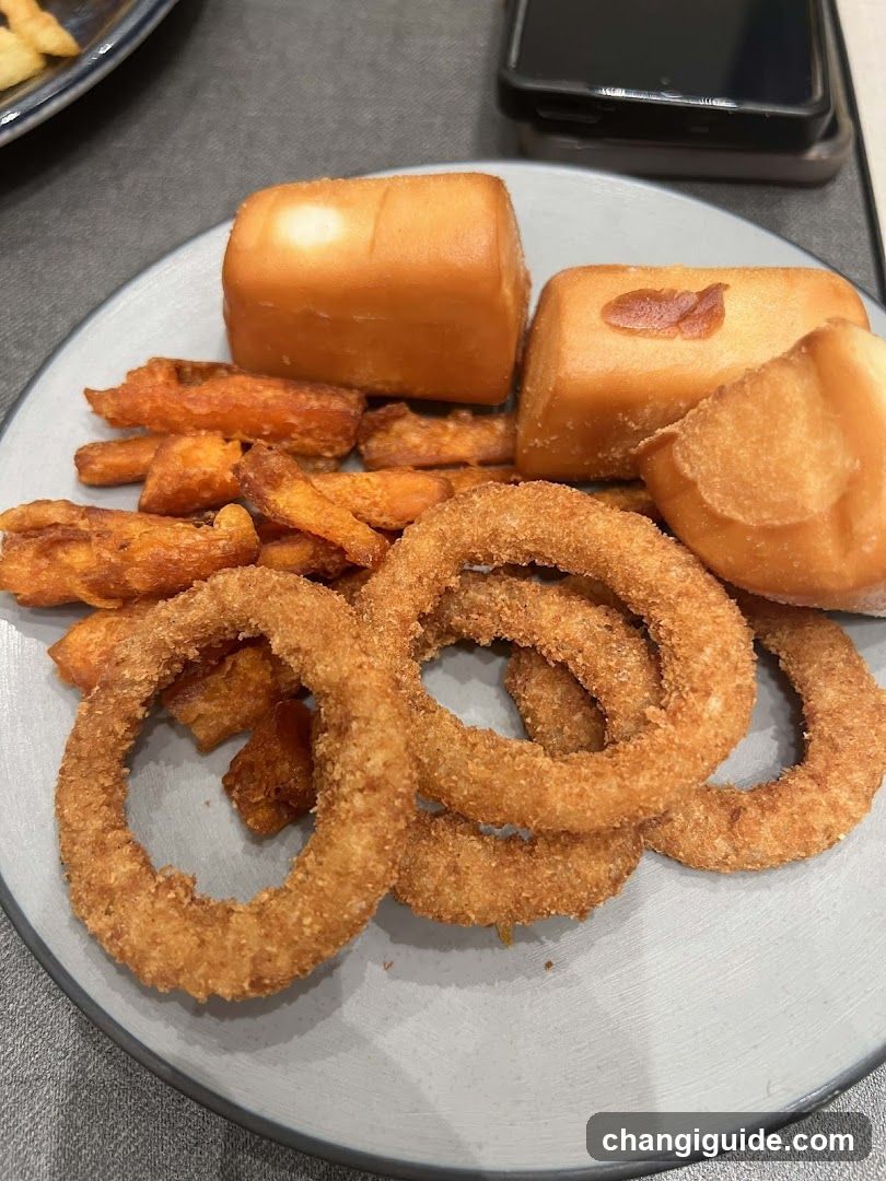 Fried Food Plate with Onions Rings and Buns