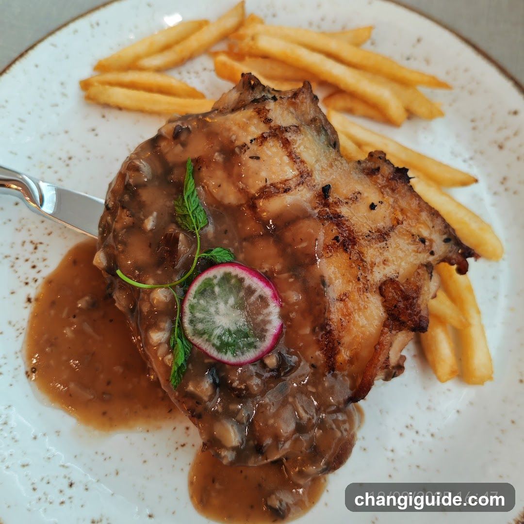 Grilled Chicken with Mushroom Sauce and Fries