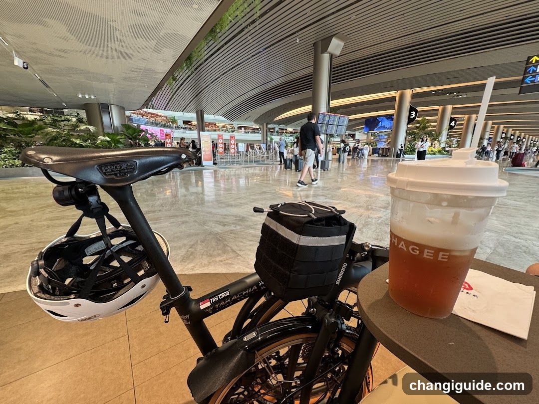 Airport Interior with Bicycle and Drink