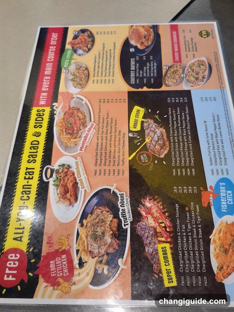 Restaurant Menu with All-You-Can-Eat Salad & Sides Offer
