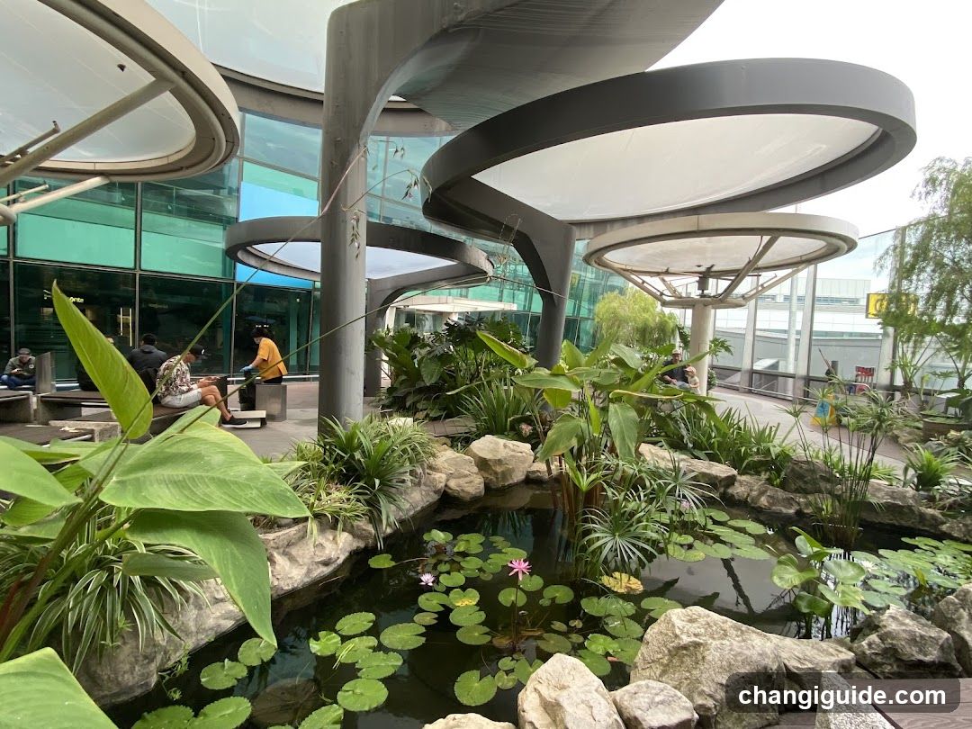 Garden Oasis with Pond and Seating Area