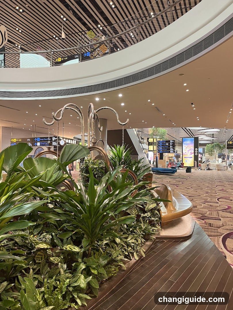 Airport Terminal Interior with Greenery and Seating Area