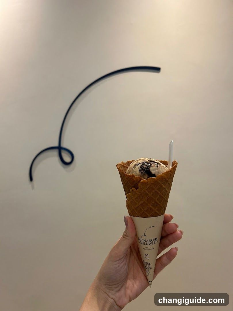 Ice cream cone with waffle cone and spoon