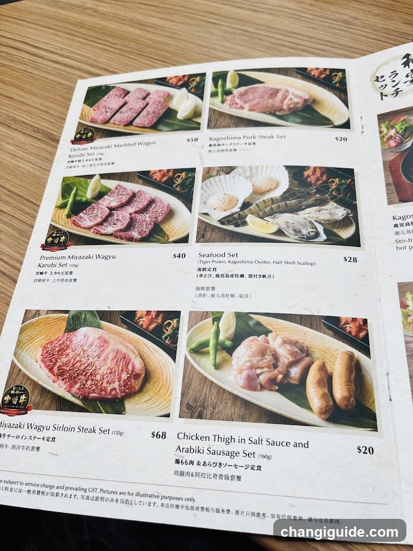 Wagyu and Seafood Menu Page