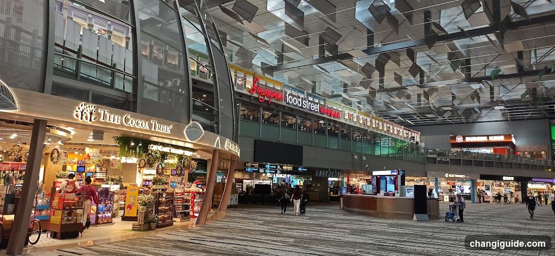 Airport Terminal Interior with Shops and Food Court