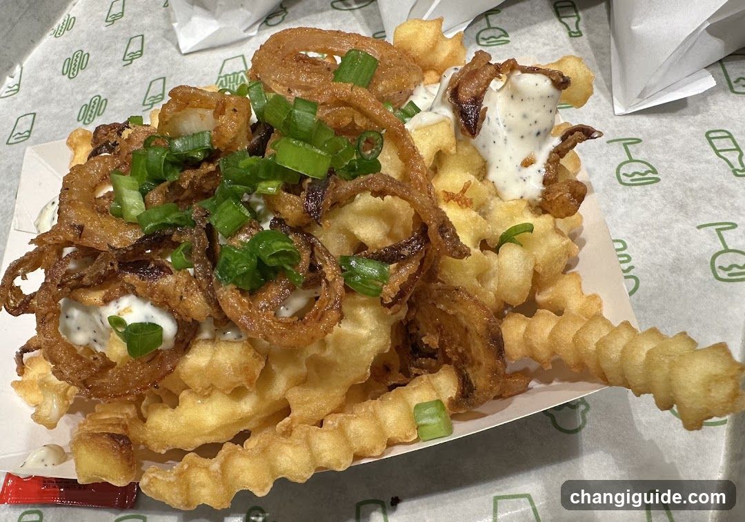 Loaded Fries with Onion Rings and Green Onions