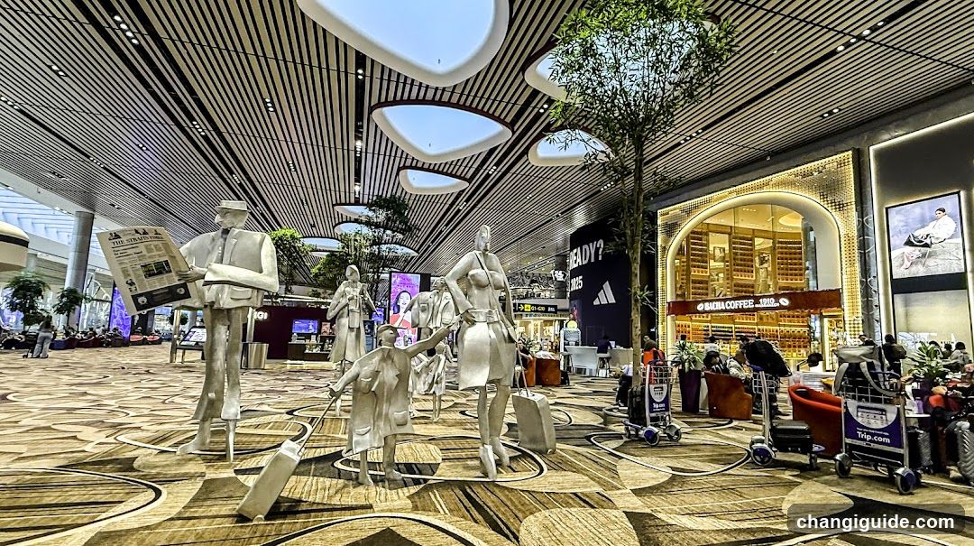 Airport Terminal Interior with Statues